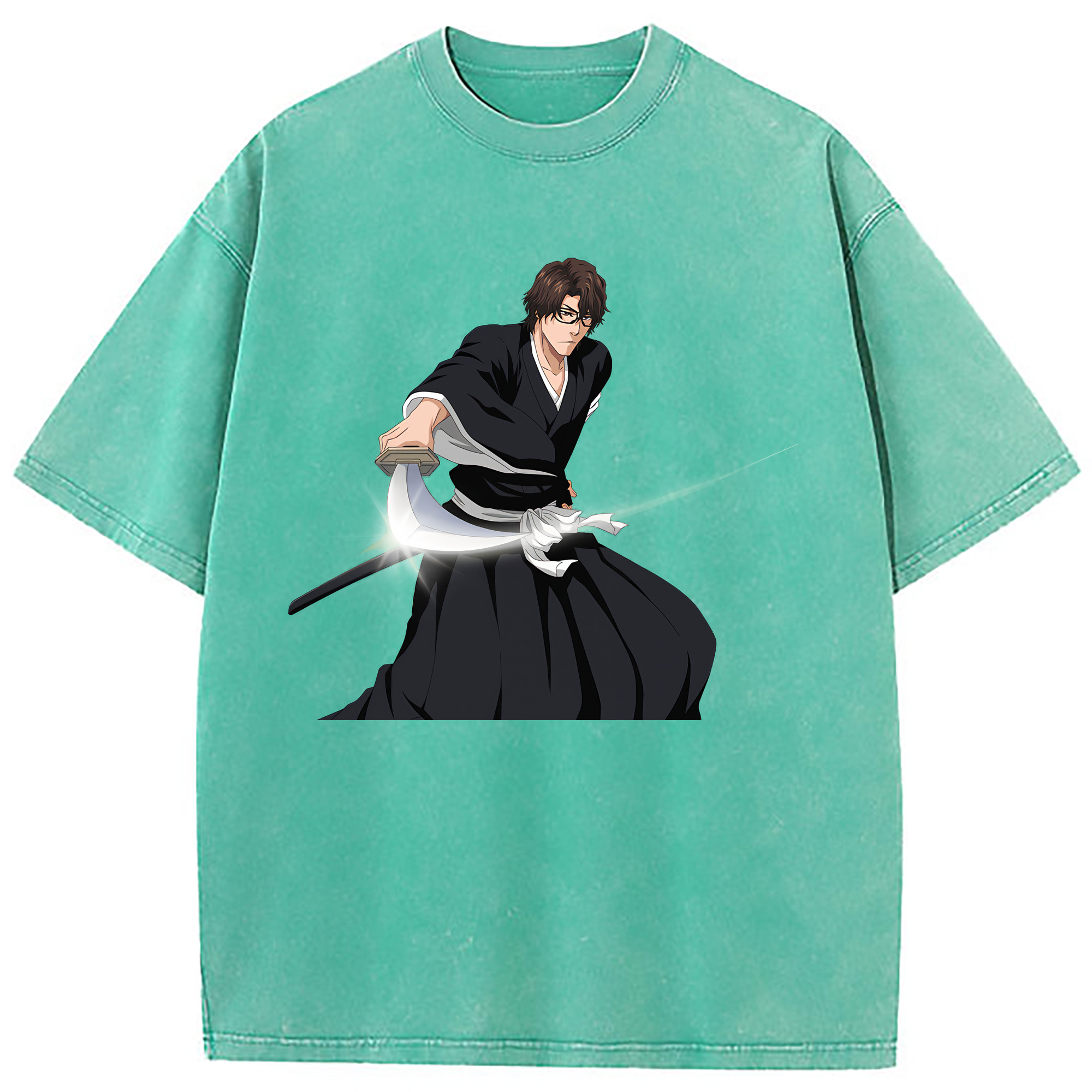 （画像用） ブリーチ 藍染 惣右介（あいぜん そうすけ） BLEACH Aizen Sousuke 綿100% ヴィンテージ風 半袖Tシャツ（フロントプリント）